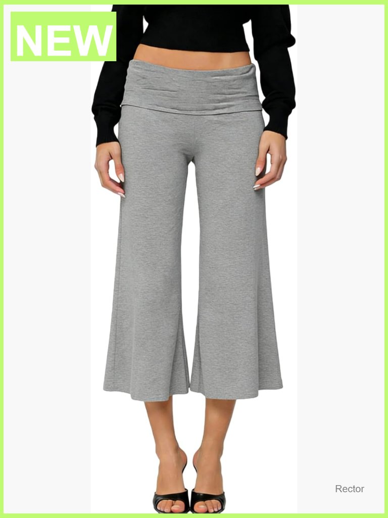 Fold Over Capri Pants Flowy Low Rise Wide Leg Gaucho Yoga Capris Comfy Palazzo